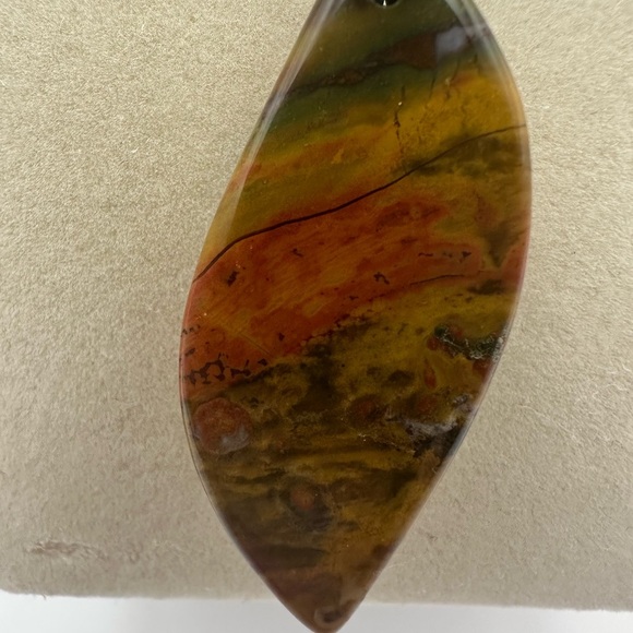 Red Ocean Jasper Leaf Shaped Pendant Necklace - Picture 5 of 10